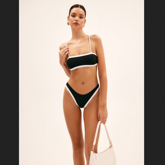 Contrast Trim Cami High-Leg Bikini Set - Black & White